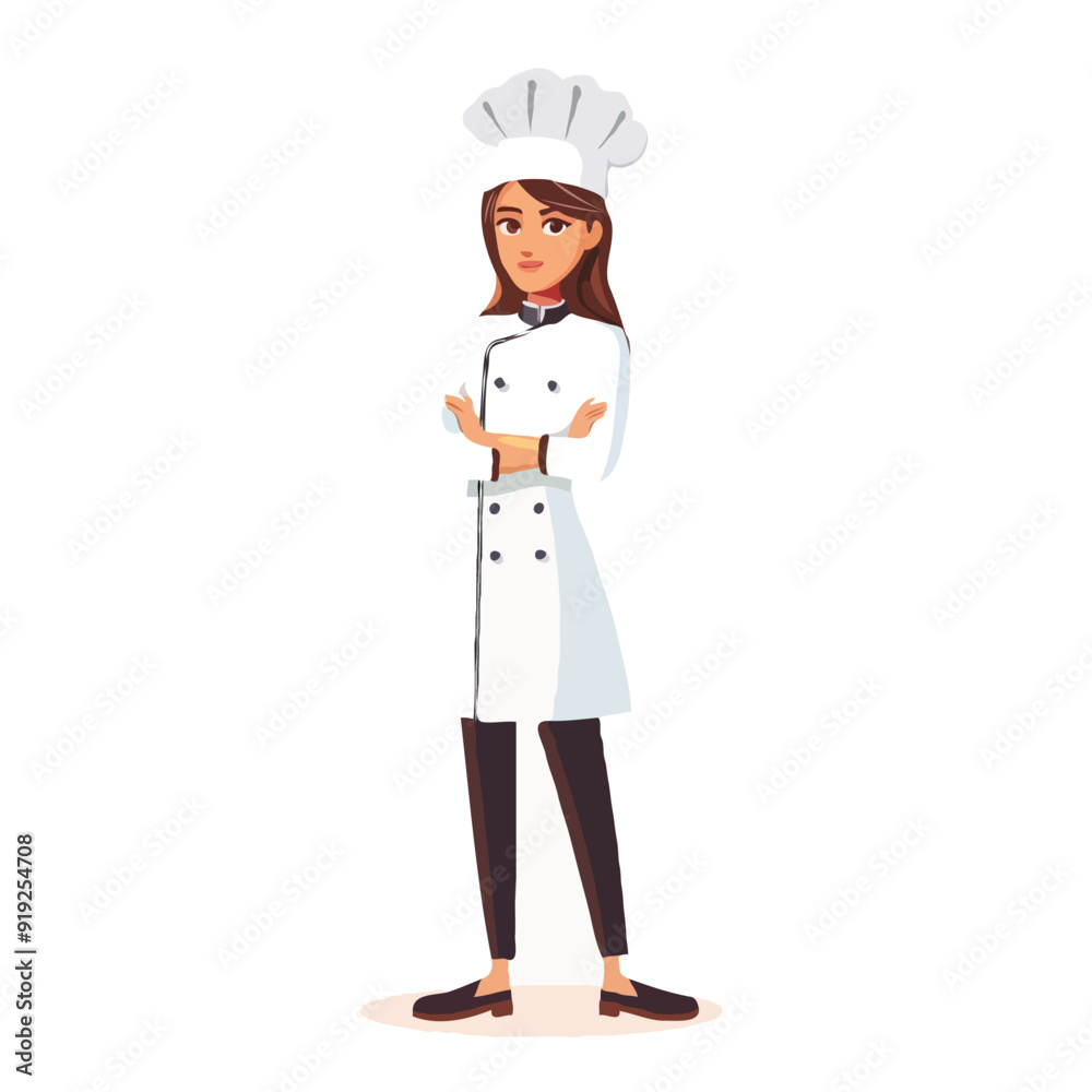 A female chef in a simple flat illustrative style with a white background A female chef in a simple flat illustrative style with a white background