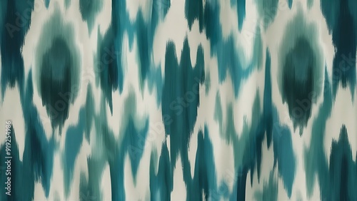 Washed teal blurry wavy ikat seamless pattern. Aquarelle effect boho fashion fabric for coastal nautical stripe wallpaper background