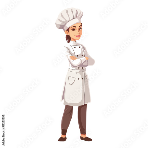 A female chef in a simple flat illustrative style with a white background