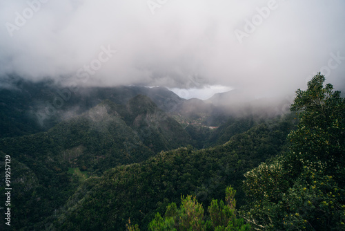 Panoramic views from Miradouro dos Balcoes viewpoint in Ribeiro Frio National park in Madeira, Portugal