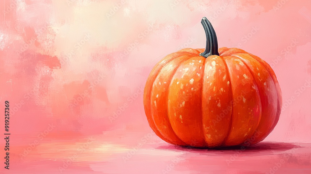 Medium-Sized Pumpkin, Artistic Illustration on Light Solid Background with Copy Space