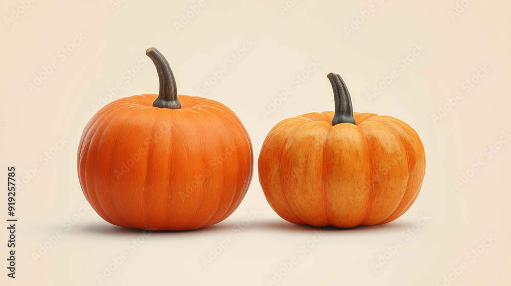 Professional Studio Photo of Two Pumpkins of Different Sizes on White Background with Copy Space Professional Studio Photo of Two Pumpkins of Different Sizes on White Background with Copy Space