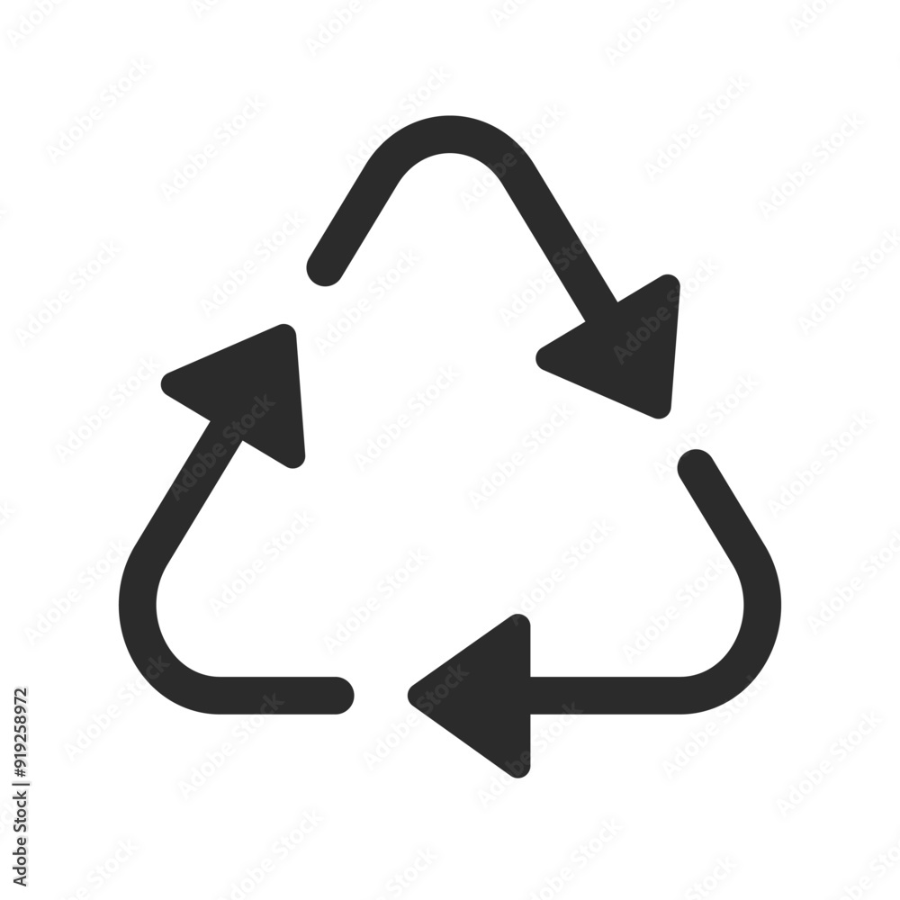 Three arrow recycle icon. Thin line black and white arrows. Three arrow recycle icon. Thin line black and white arrows.
