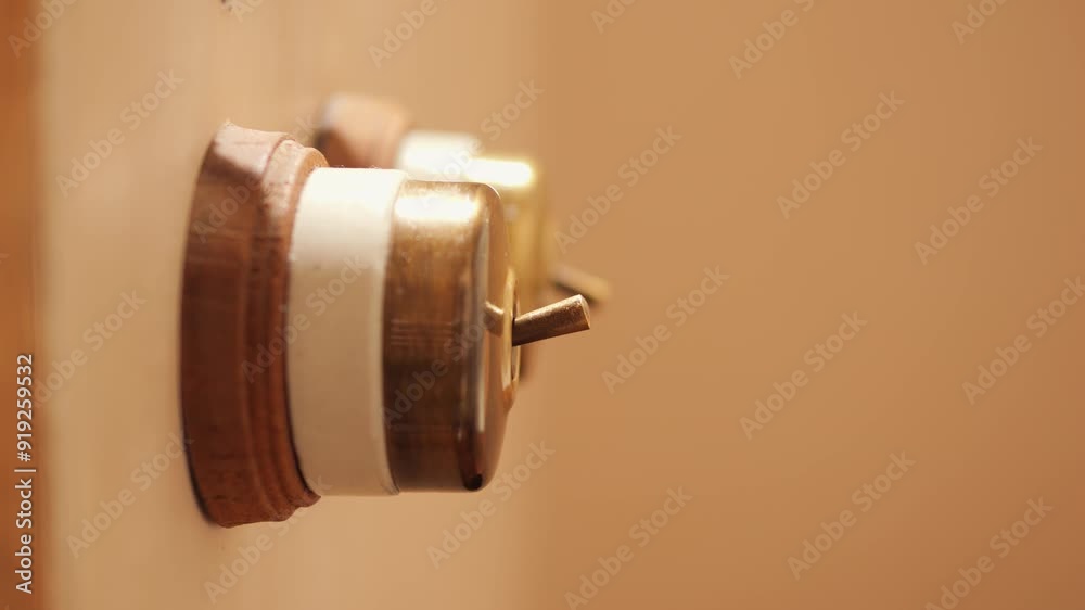 Close-Up Hand Of Unrecognizable European Woman Turning On Light In Cozy Warm Room By Pushing Retro Switch On Beige Wall. Concept Of Home Comfort Close-Up Hand Of Unrecognizable European Woman Turning On Light In Cozy Warm Room By Pushing Retro Switch On Beige Wall. Concept Of Home Comfort