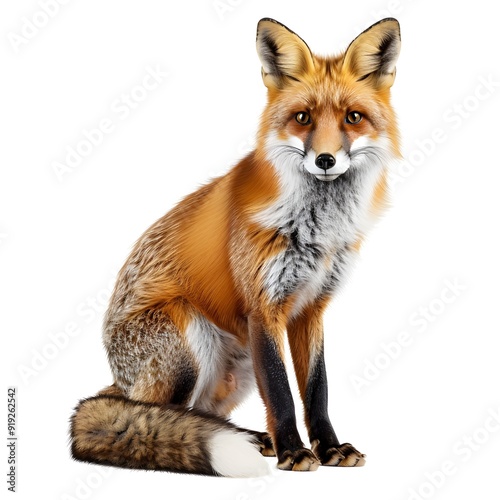 Red fox sitting isolated on white background