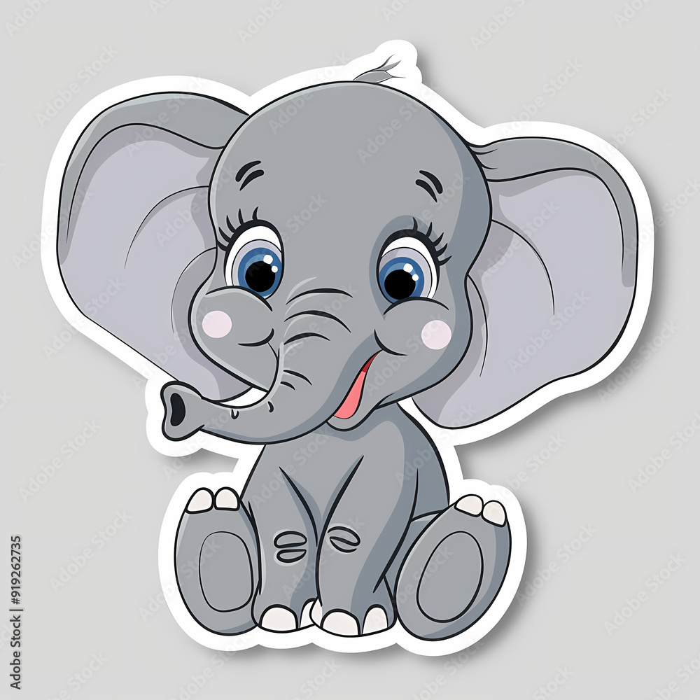 Cute Elephant cartoon on a White Canvas Sticker,vector image Cute Elephant cartoon on a White Canvas Sticker,vector image