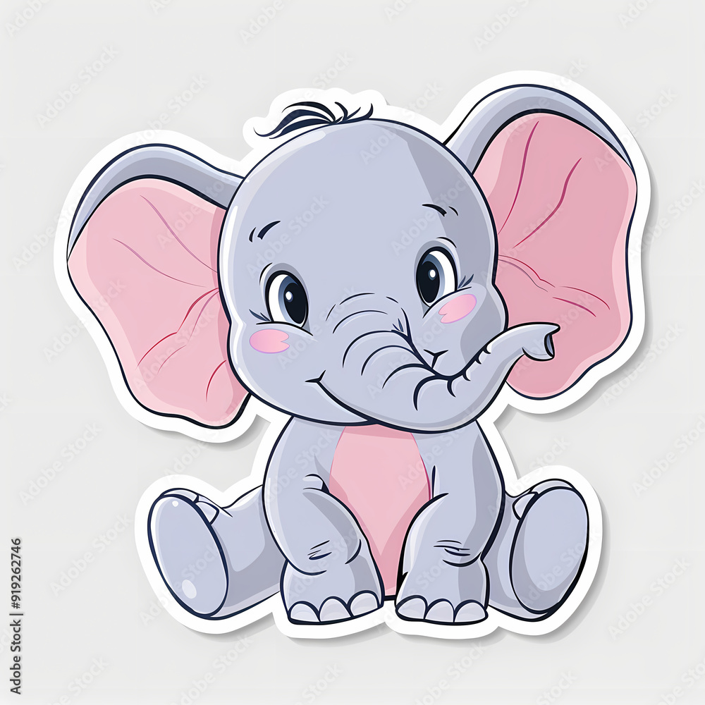 Naklejka premium Cute Elephant cartoon on a White Canvas Sticker,vector image