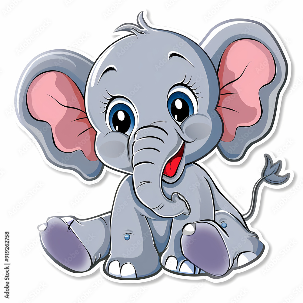 Fototapeta premium Cute Elephant cartoon on a White Canvas Sticker,vector image