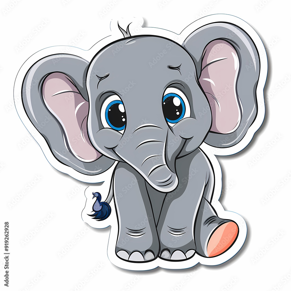Cute Elephant cartoon on a White Canvas Sticker,vector image