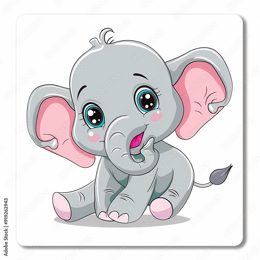 Cute Elephant cartoon on a White Canvas Sticker,vector image Cute Elephant cartoon on a White Canvas Sticker,vector image