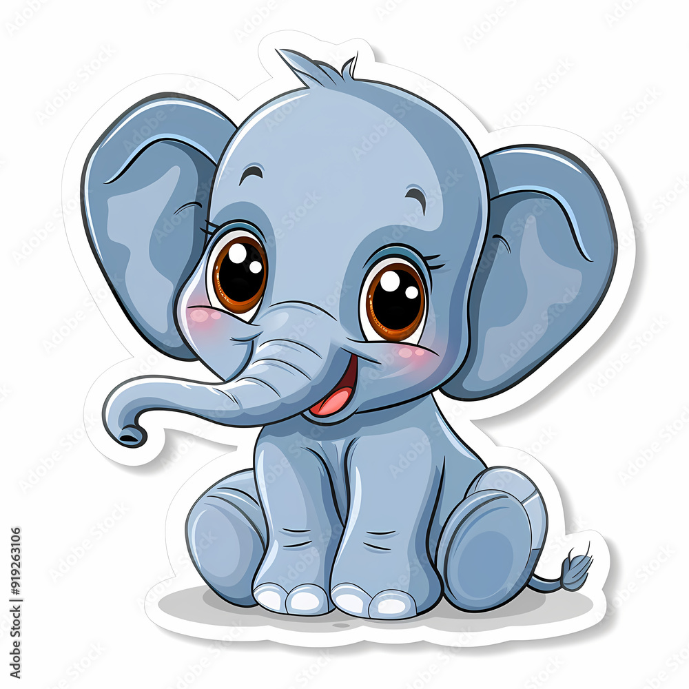 Cute Elephant cartoon on a White Canvas Sticker,vector image Cute Elephant cartoon on a White Canvas Sticker,vector image