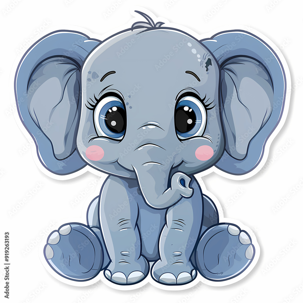 Fototapeta premium Cute Elephant cartoon on a White Canvas Sticker,vector image