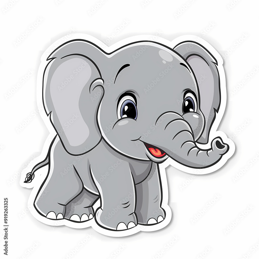 Fototapeta premium Cute Elephant cartoon on a White Canvas Sticker,vector image