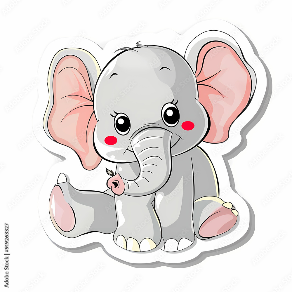 Fototapeta premium Cute Elephant cartoon on a White Canvas Sticker,vector image