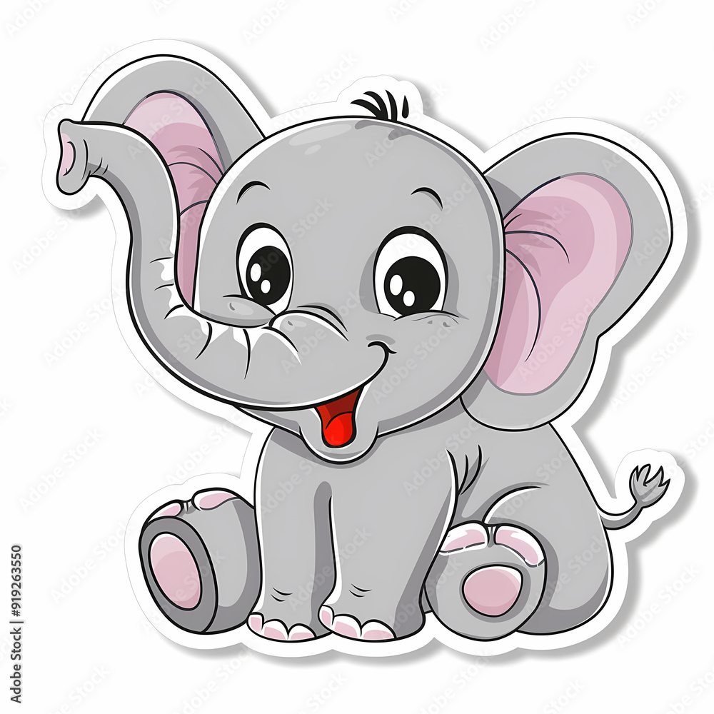 Fototapeta premium Cute Elephant cartoon on a White Canvas Sticker,vector image