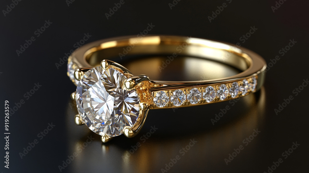 Elegant Gold Ring with Round Diamond and Classic Design Elegant Gold Ring with Round Diamond and Classic Design
