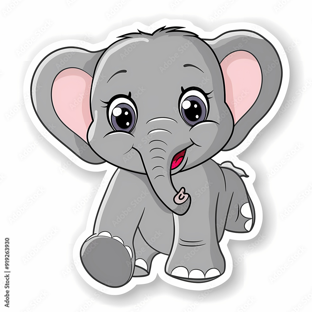 Fototapeta premium Cute Elephant cartoon on a White Canvas Sticker,vector image