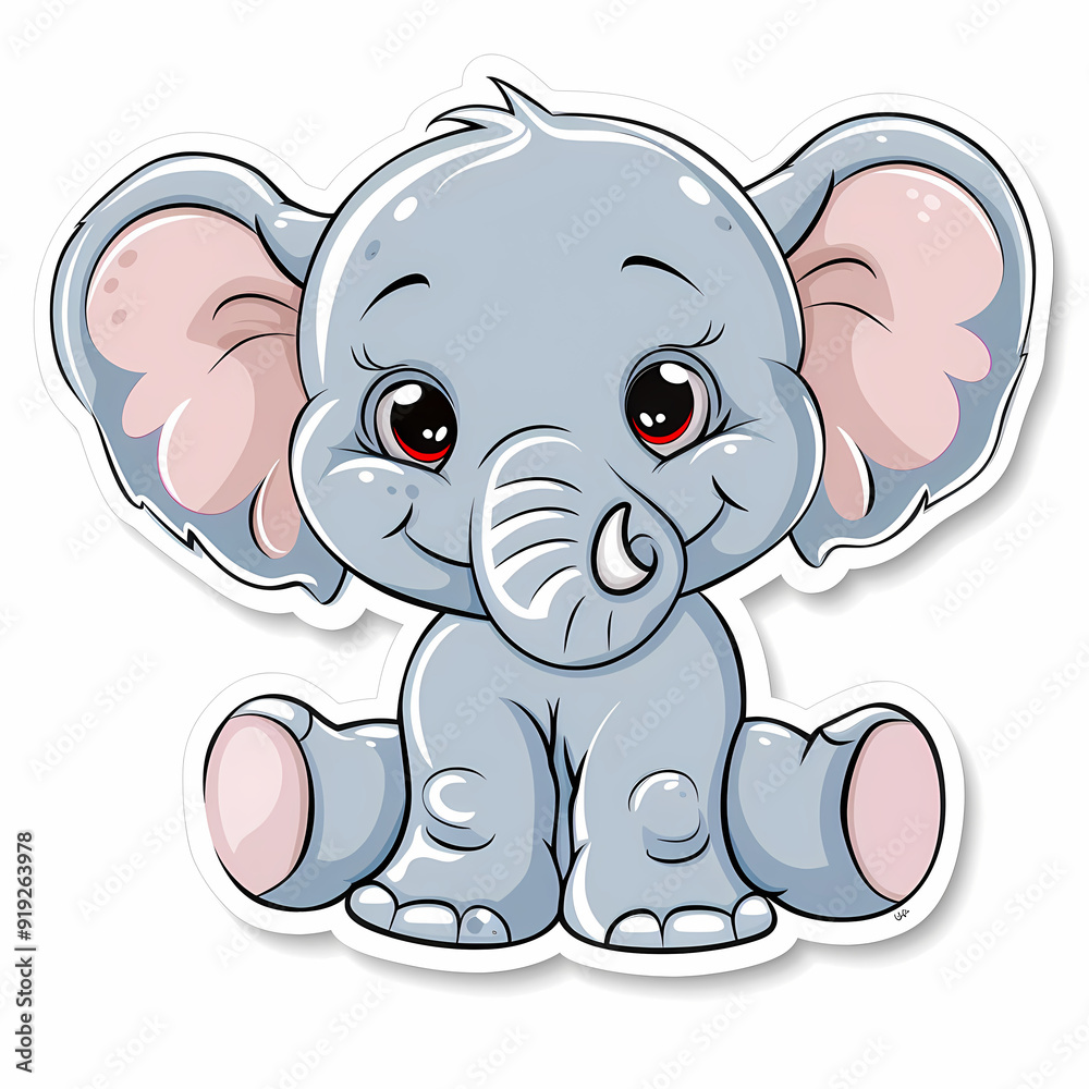 Naklejka premium Cute Elephant cartoon on a White Canvas Sticker,vector image