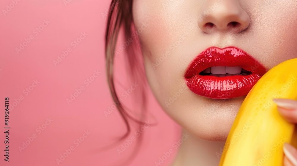 Female fashion beauty cosmetic model with a banana fruit Female fashion beauty cosmetic model with a banana fruit