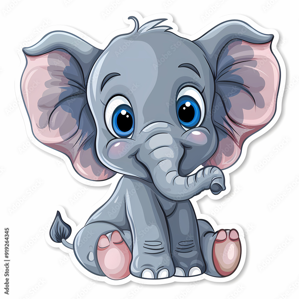 Fototapeta premium Cute Elephant cartoon on a White Canvas Sticker,vector image