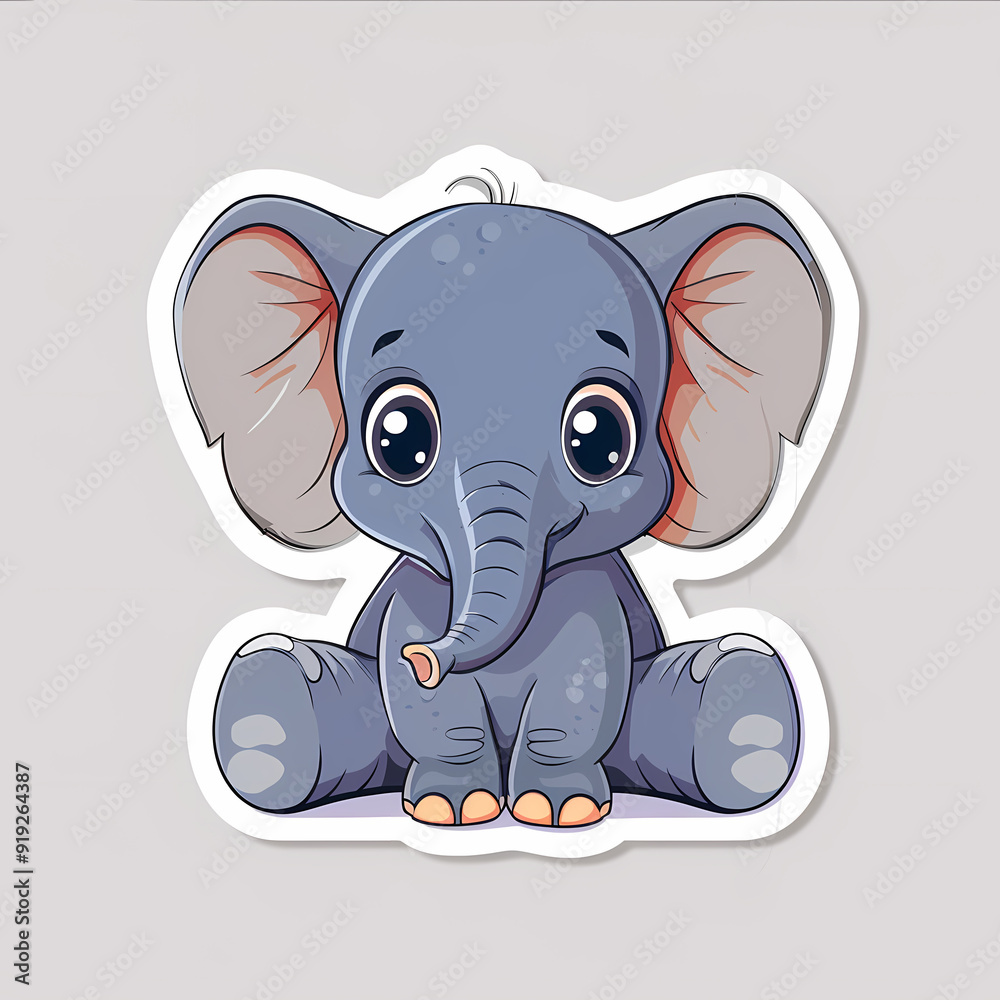Cute Elephant cartoon on a White Canvas Sticker,vector image