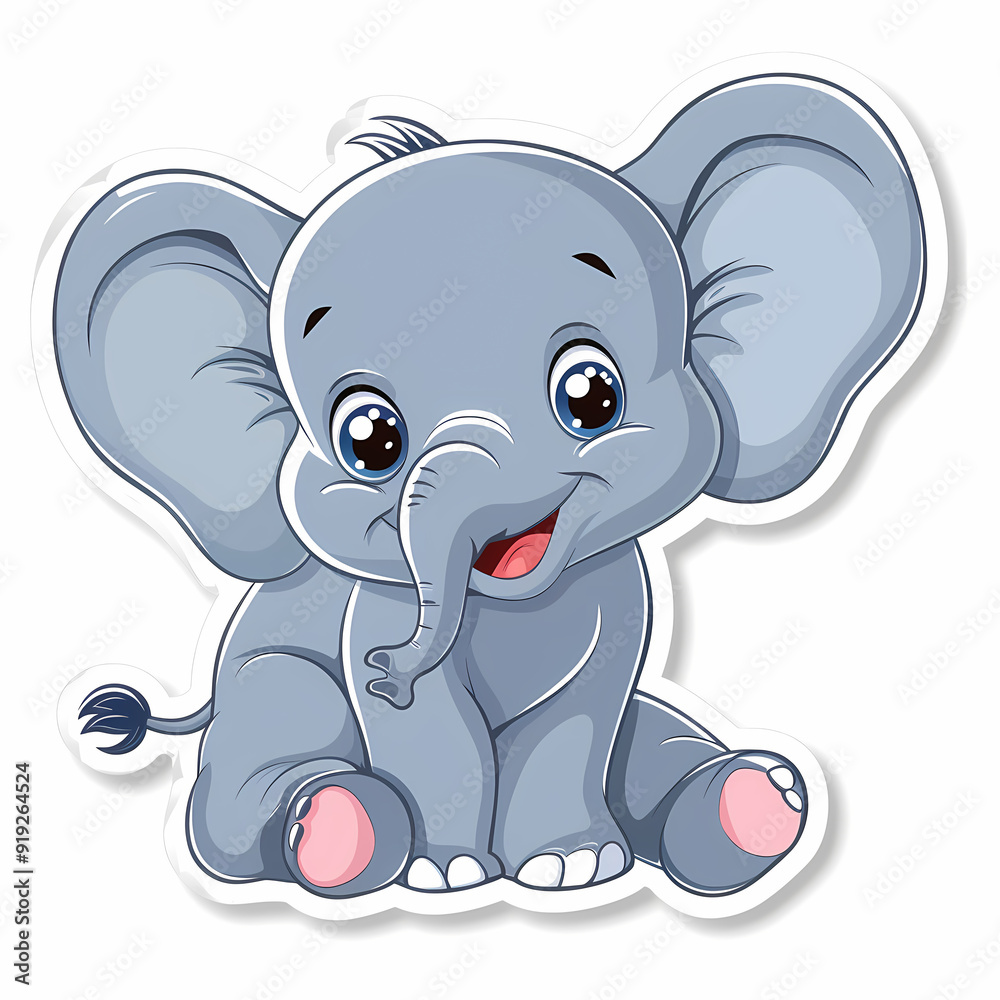 Cute Elephant cartoon on a White Canvas Sticker,vector image