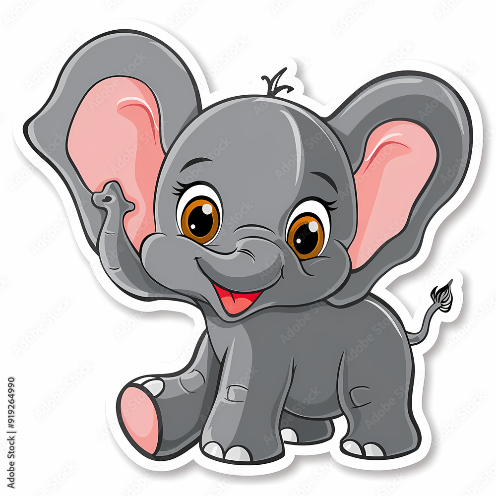 Cute Elephant cartoon on a White Canvas Sticker,vector image