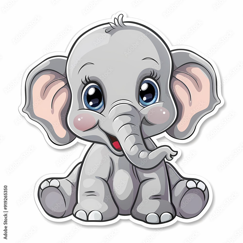 Fototapeta premium Cute Elephant cartoon on a White Canvas Sticker,vector image