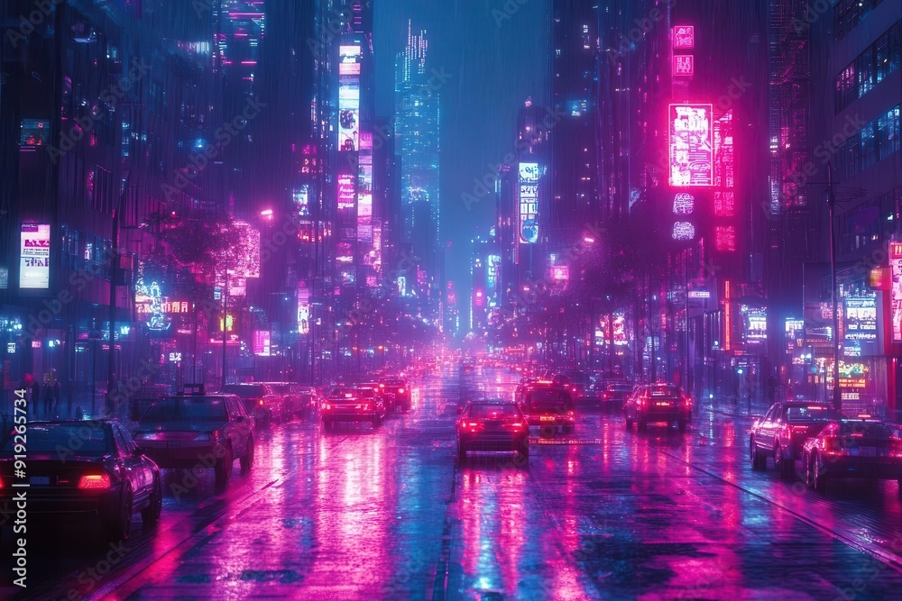 Fototapeta premium retrofuturistic cityscape blending pixel art and vaporwave aesthetics neonlit streets lowpoly architecture nostalgic gaming elements