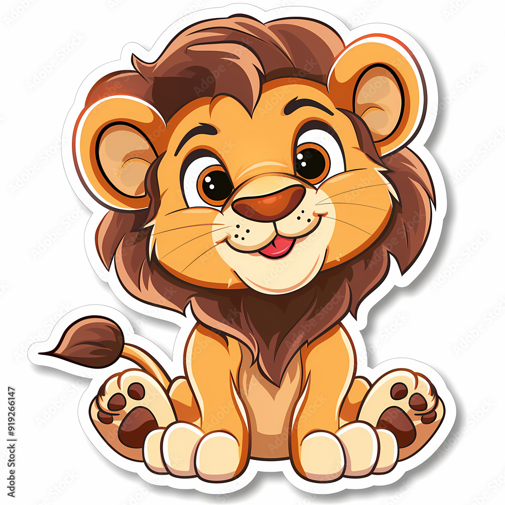 Cute Lion cartoon on a White Canvas Sticker,vector image Cute Lion cartoon on a White Canvas Sticker,vector image
