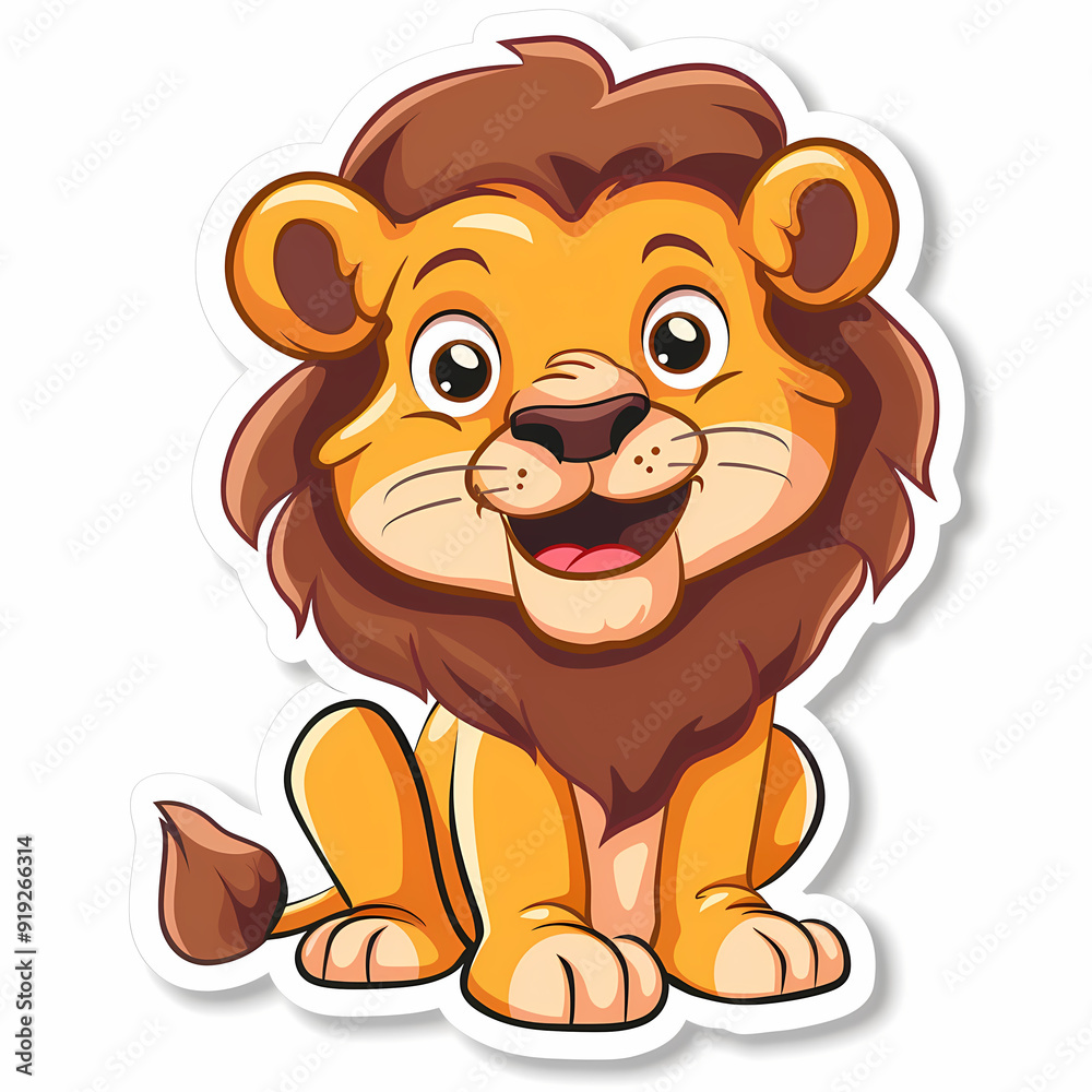 Cute Lion cartoon on a White Canvas Sticker,vector image Cute Lion cartoon on a White Canvas Sticker,vector image