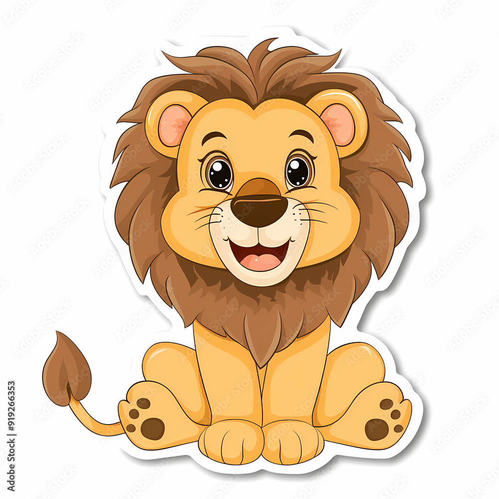 Cute Lion cartoon on a White Canvas Sticker,vector image Cute Lion cartoon on a White Canvas Sticker,vector image