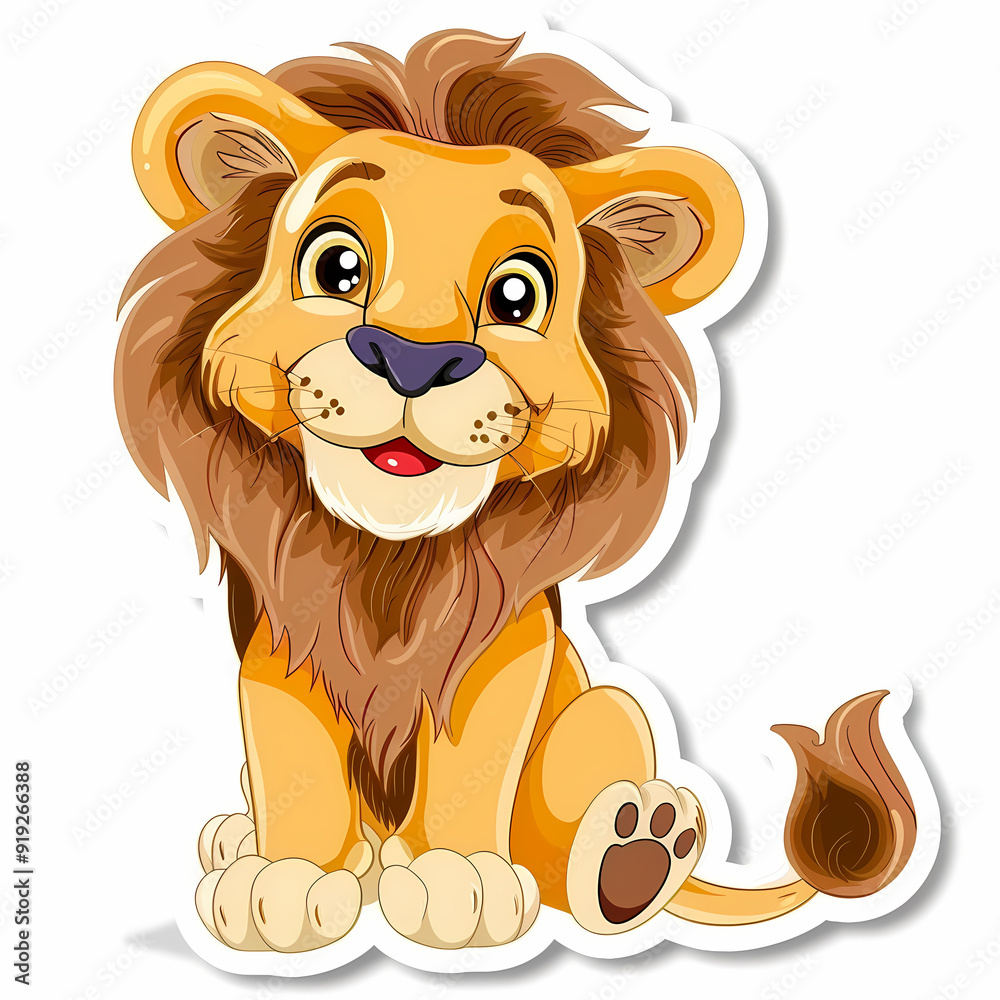 Cute Lion cartoon on a White Canvas Sticker,vector image