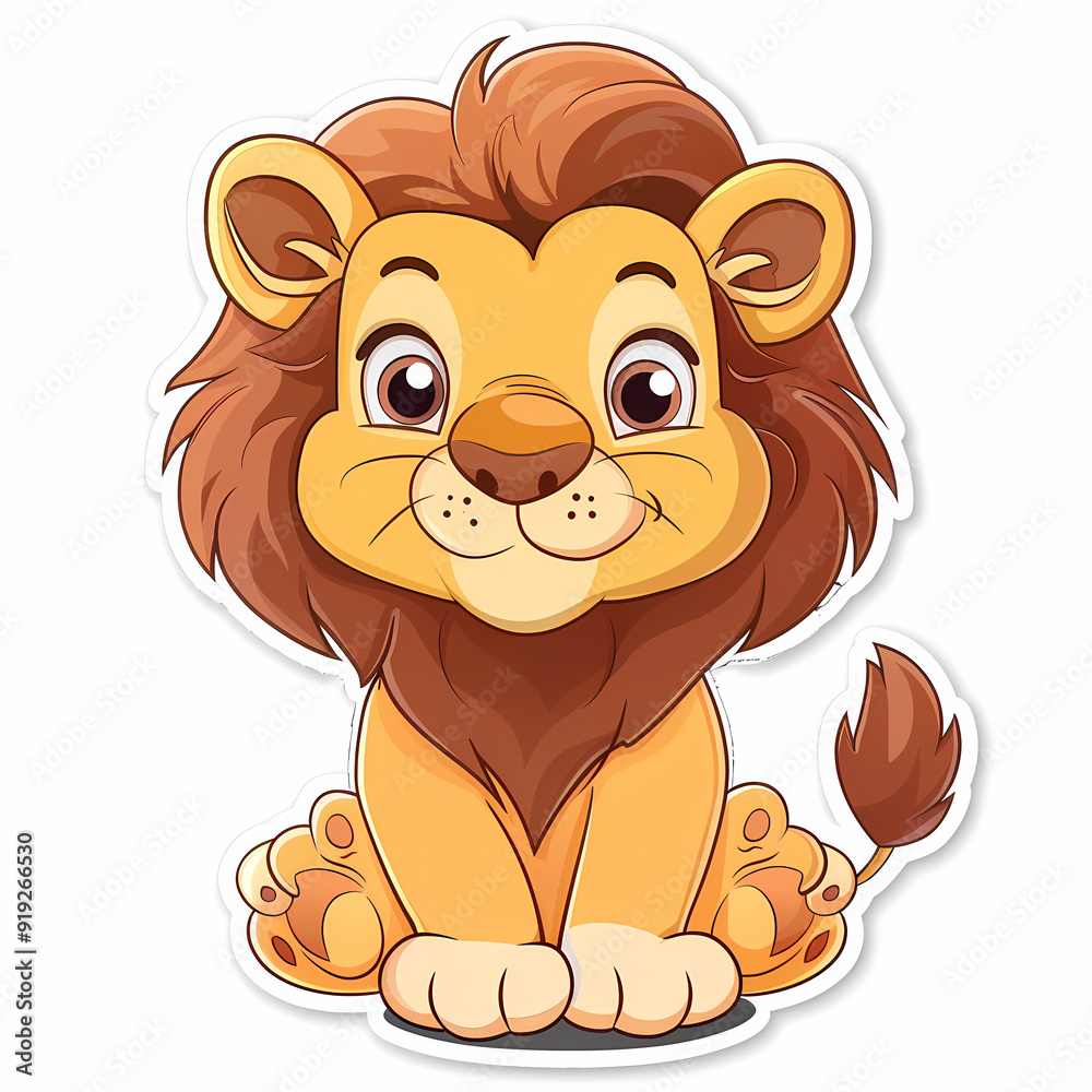 Fototapeta premium Cute Lion cartoon on a White Canvas Sticker,vector image