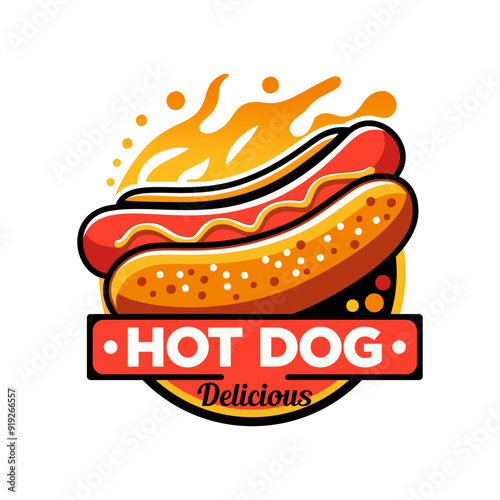 Hotdog logo vector illustration template with white background, delicious, hot fire