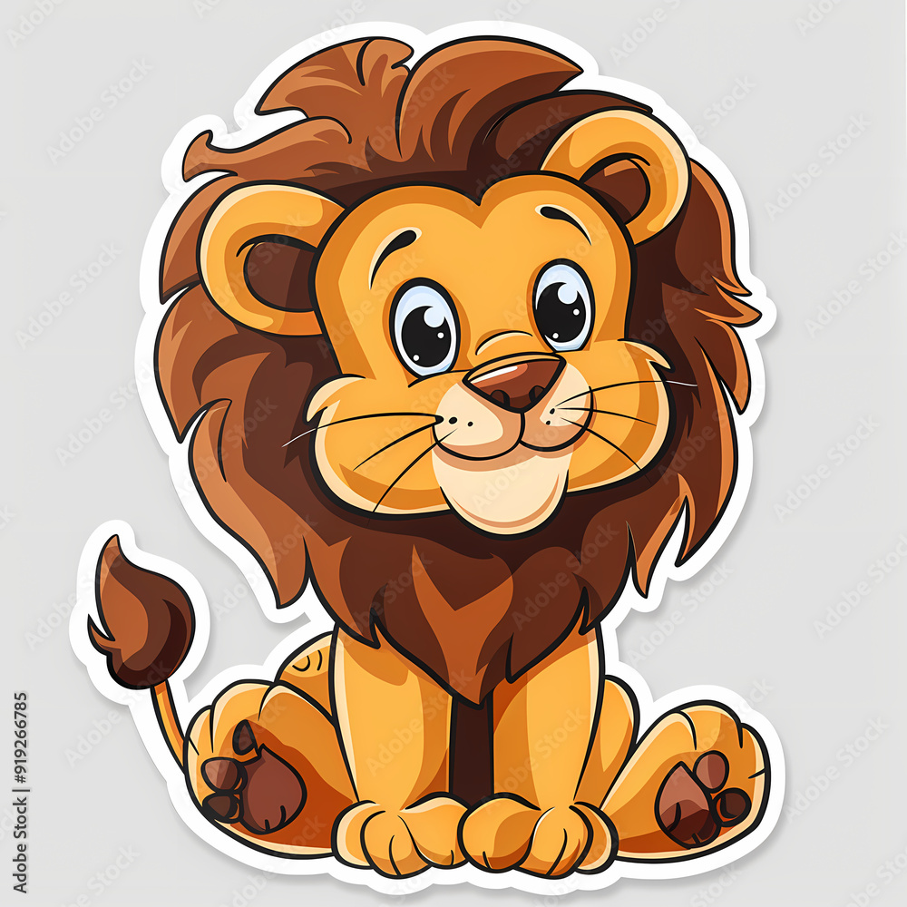 Fototapeta premium Cute Lion cartoon on a White Canvas Sticker,vector image