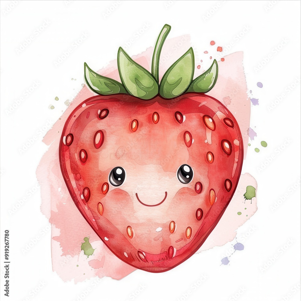 Obraz premium Cute cartoon character vector illustration of strawberry