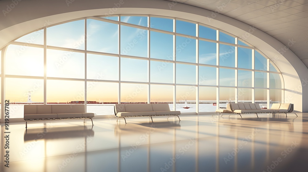 interior of modern building. Waiting room in a modern airport, without people, white background interior of modern building. Waiting room in a modern airport, without people, white background