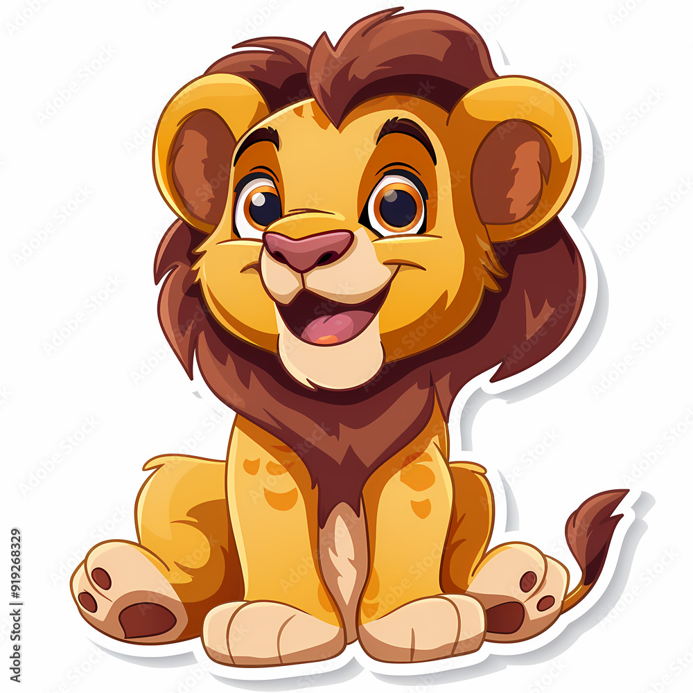 Fototapeta premium Cute Lion cartoon on a White Canvas Sticker,vector image
