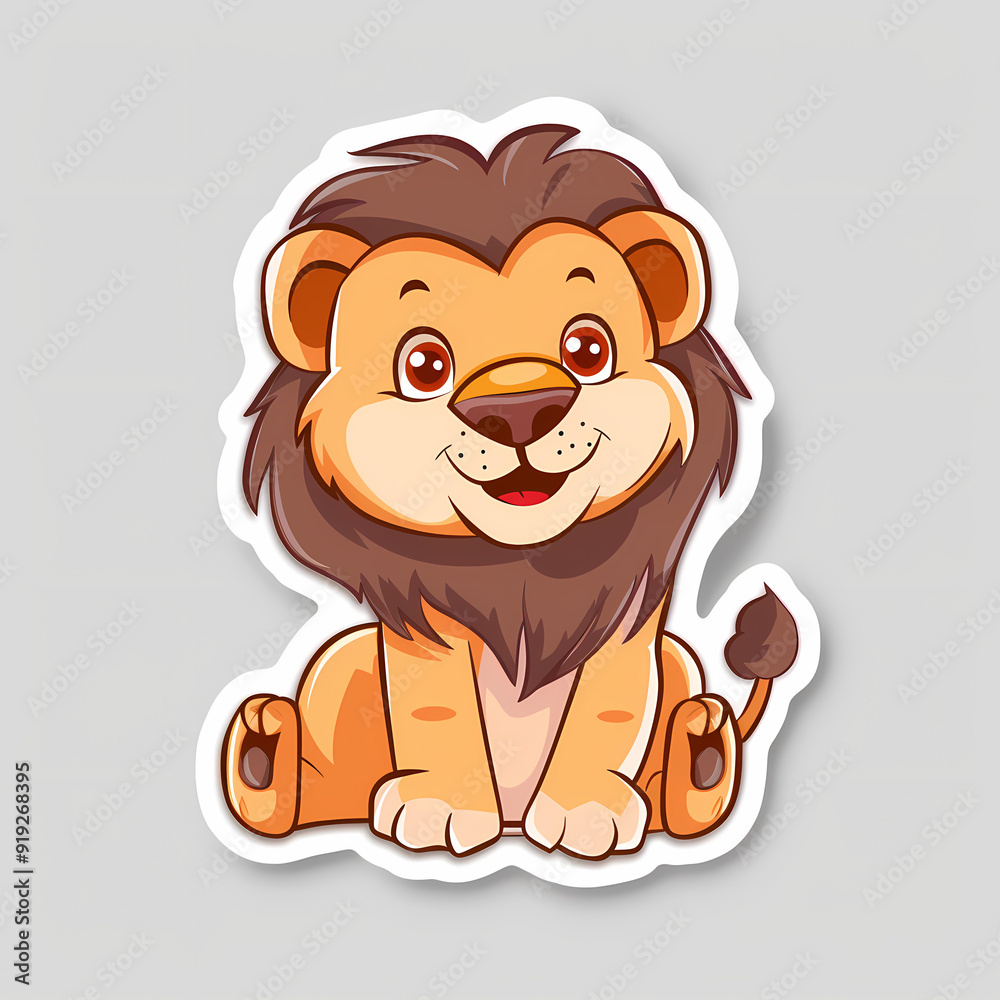 Fototapeta premium Cute Lion cartoon on a White Canvas Sticker,vector image