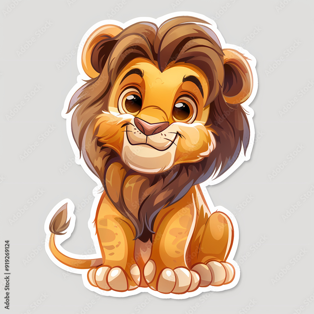 Cute Lion cartoon on a White Canvas Sticker,vector image Cute Lion cartoon on a White Canvas Sticker,vector image