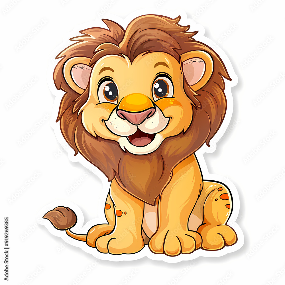 Fototapeta premium Cute Lion cartoon on a White Canvas Sticker,vector image