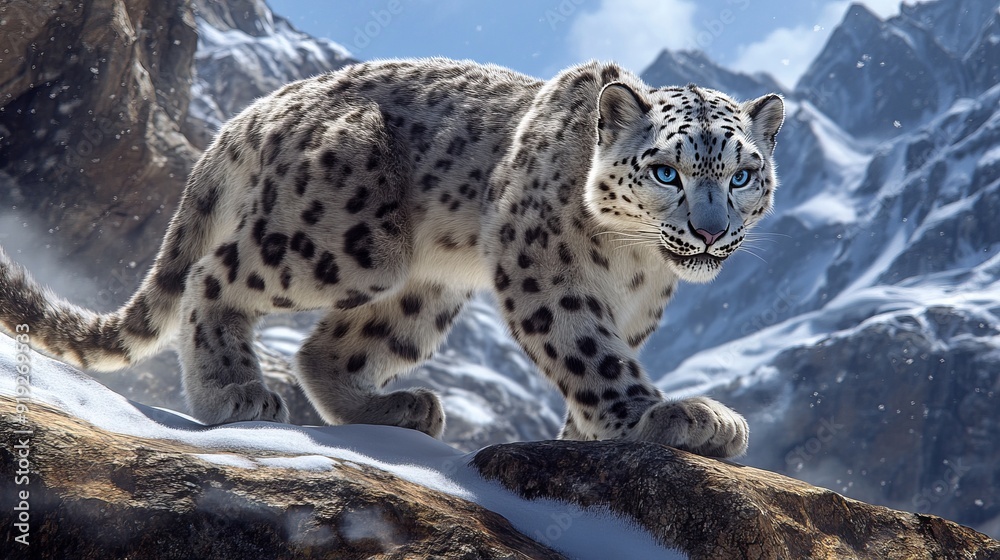 Obraz premium Hyperrealistic Snow Leopard Image - Majestic & Stunning