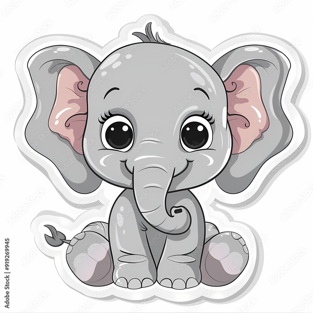 Cute Elephant cartoon on a White Canvas Sticker,vector image Cute Elephant cartoon on a White Canvas Sticker,vector image
