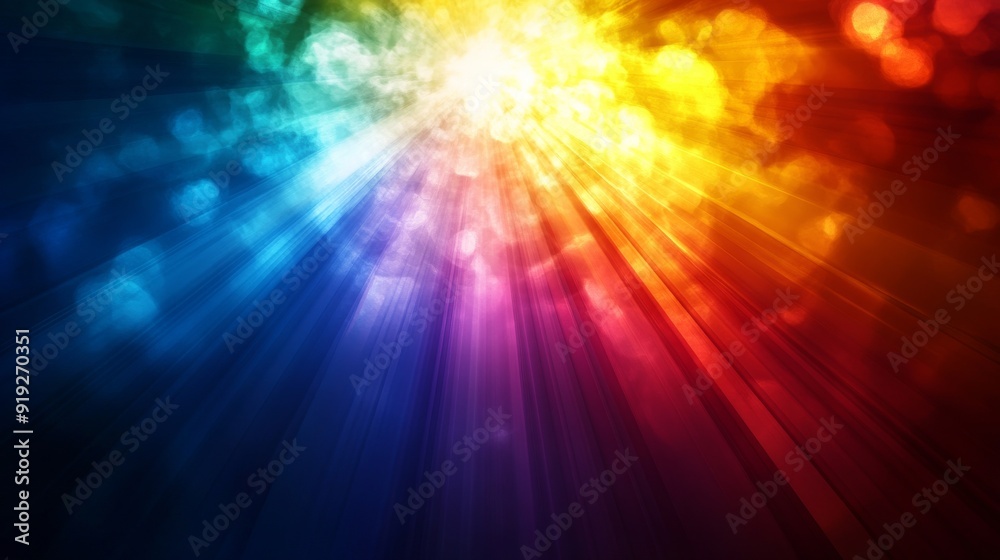Abstract Rainbow Light Rays with Blurry Bokeh Background