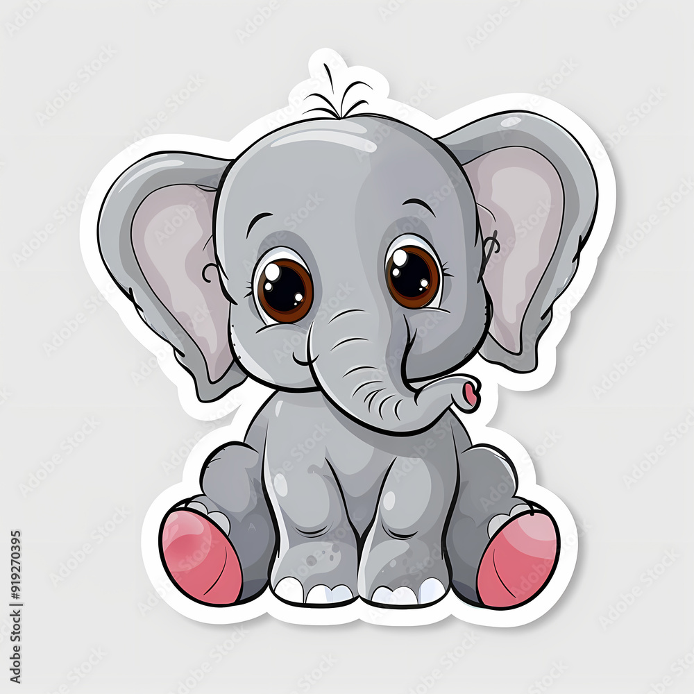 Cute Elephant cartoon on a White Canvas Sticker,vector image Cute Elephant cartoon on a White Canvas Sticker,vector image