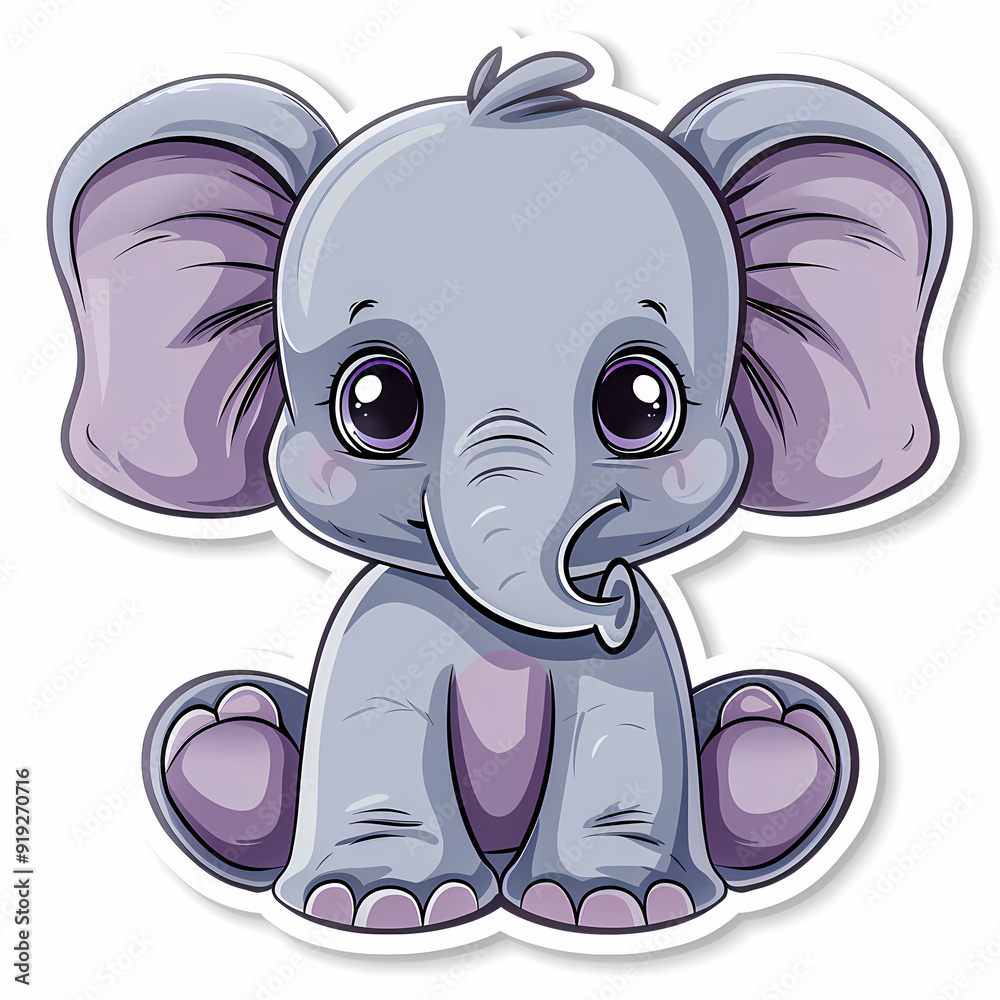 Cute Elephant cartoon on a White Canvas Sticker,vector image