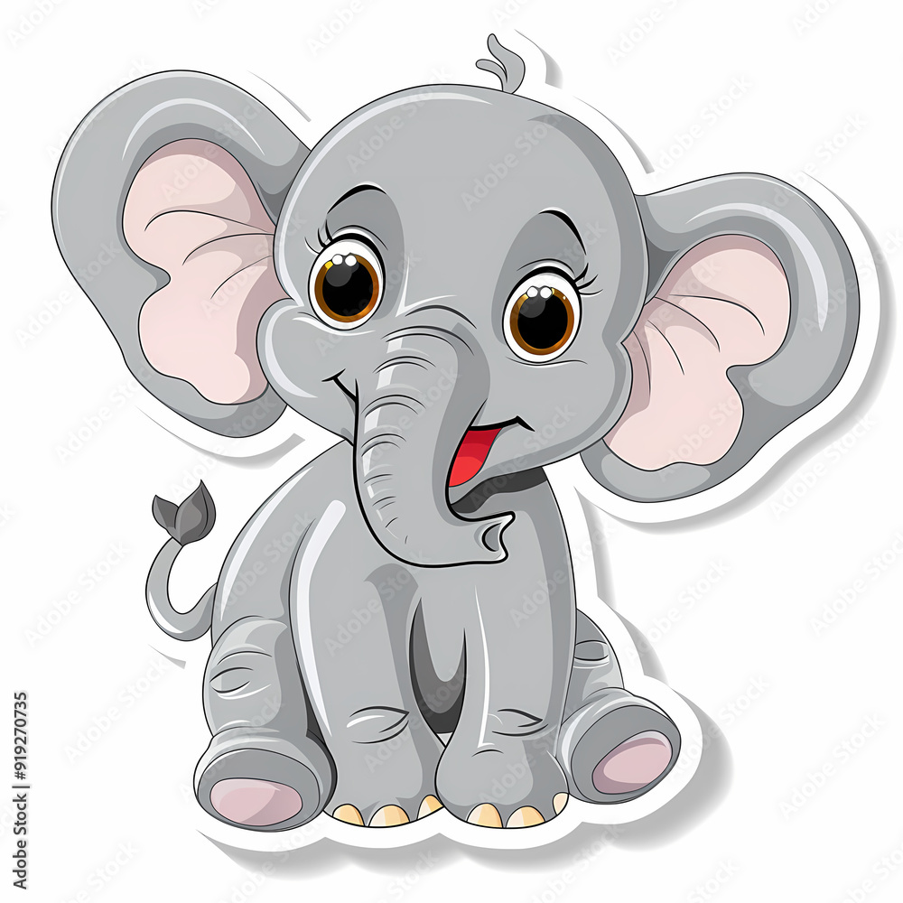 Cute Elephant cartoon on a White Canvas Sticker,vector image Cute Elephant cartoon on a White Canvas Sticker,vector image