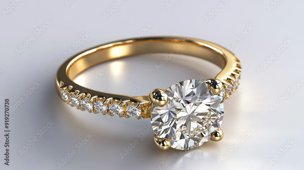 Elegant Gold Ring with Round Diamond and Classic Design Elegant Gold Ring with Round Diamond and Classic Design
