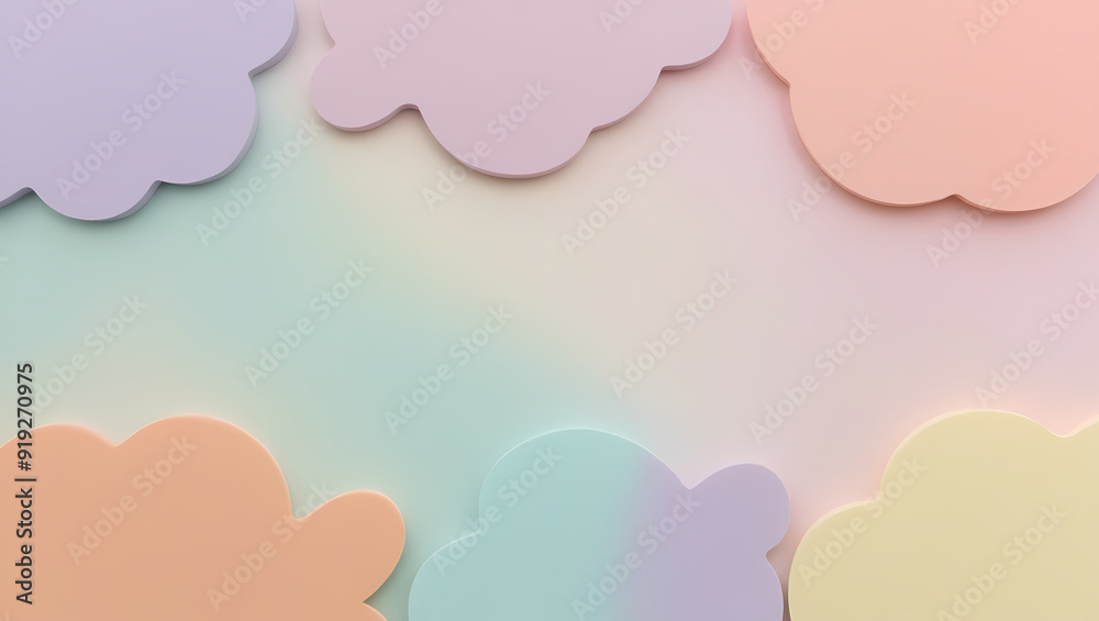 Pink background with clouds, sun, and heart-shaped elements in a decorative design